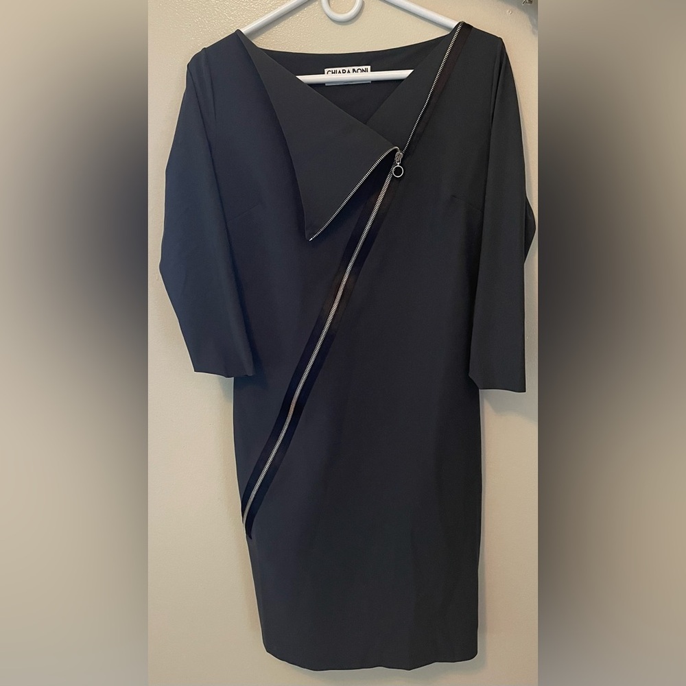 Chiara Boni dark grey mini dress with front zipper